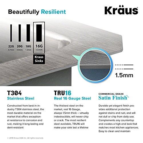 Kraus Kraus Standard PRO 33-Inch 16 Gauge Undermount 60/40 Double Bowl Stainless Steel Kitchen Sink, KHU103-33