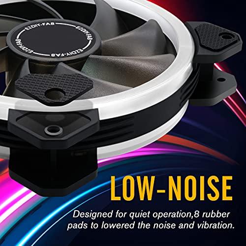 EZDIY-FAB EZDIY-FAB RGB Dual Ring 120mm Case Fans,5V Motherboard Sync,Speed Adjustable,RGB Sync Fan with 10-Port Fan Hub X and Remote-5 Pack
