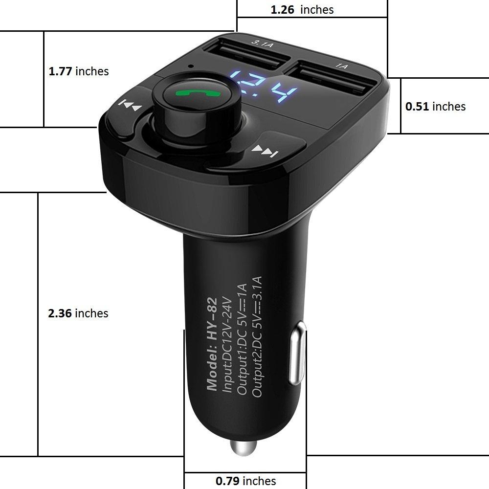 LIHAN Handsfree Call Car Charger,Wireless Bluetooth FM Transmitter Radio Receiver,Mp3 Audio Music Adapter,Dual USB Port Compatible for All Smartphones,Samsung Galaxy,LG,HTC,etc.