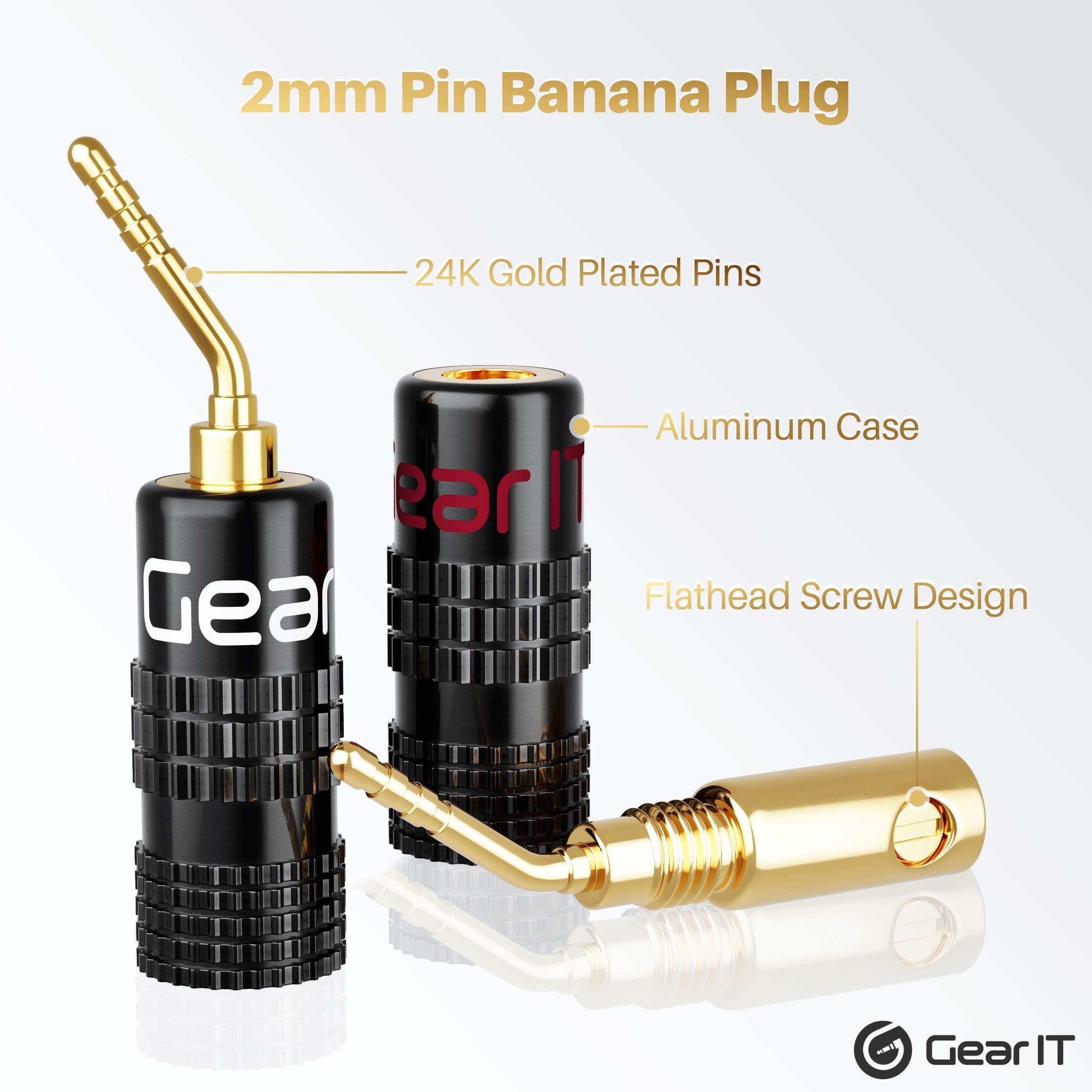 GearIT GearIT Pin Banana Plugs for Speaker Wire (6 Pairs, 12 Pieces), 2mm Pin Plug Screw Type, 24K Gold Plated Connectors (Support 12 AWG to 20 AWG Wires)