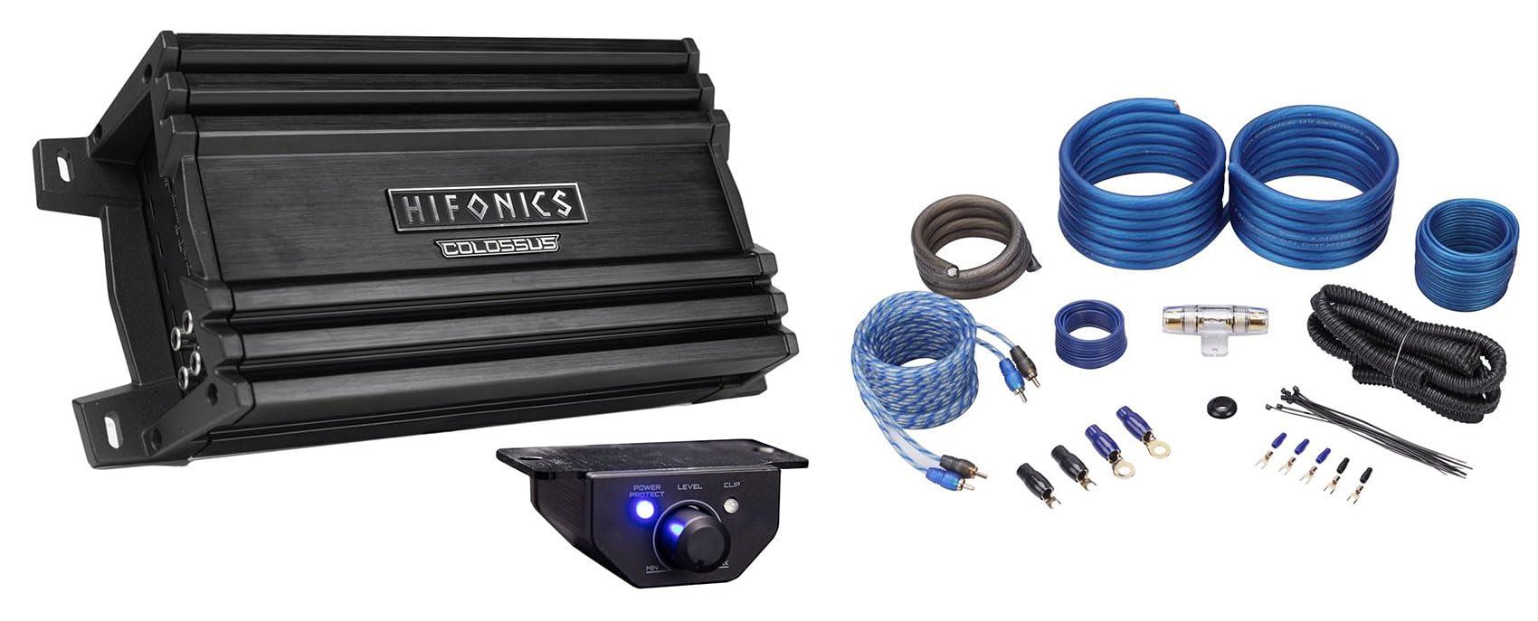 Audiosavings Audiosavings Bundle: Hifonics HCM-1200.1D 1200 Watt Mono Amplifier Mini 1 Ohm Class D Car Stereo Amp Bundle with Rockville RWK41 4 Gauge Complete Car Amp Wiring Installation Wire Kit (2 Items)