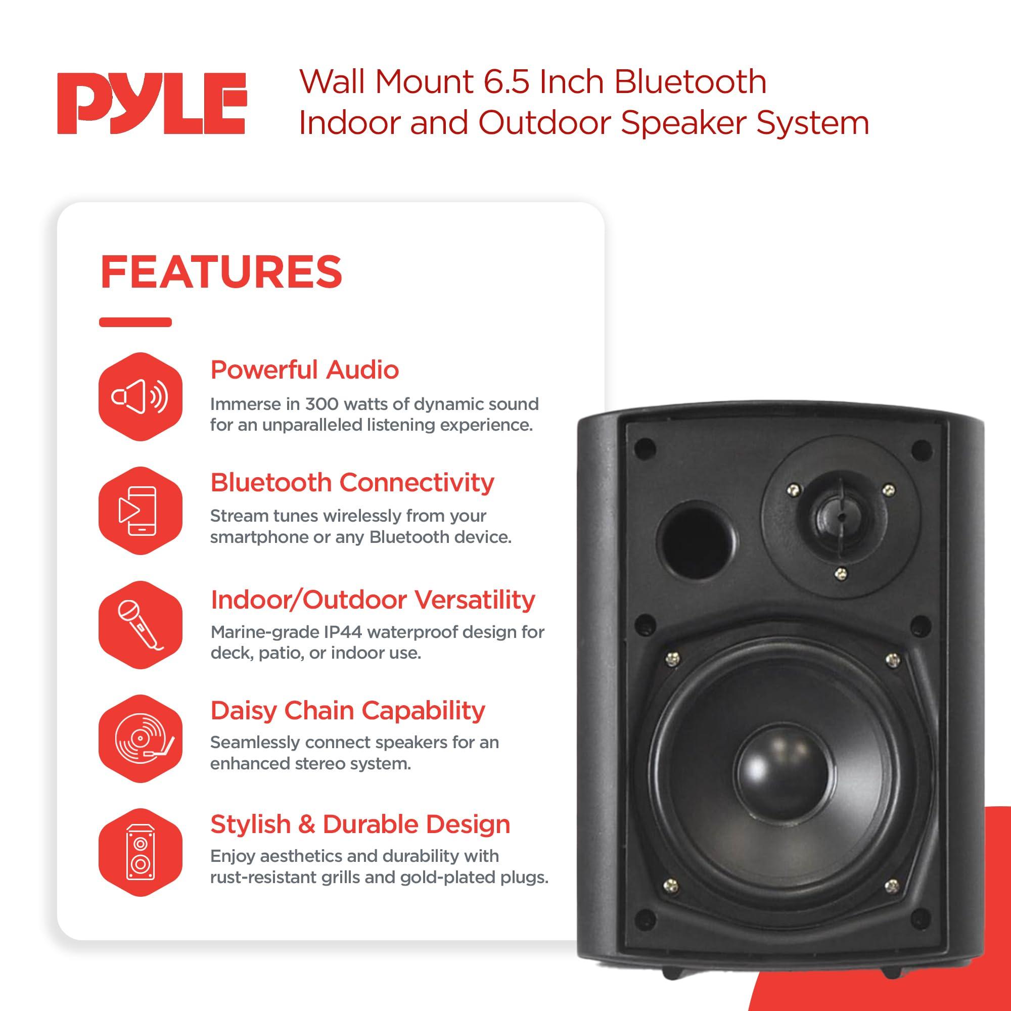 Pyle Pyle Audio Wall Mount 6.5 Inch Waterproof Bluetooth Indoor and Outdoor Speaker System Pair with Built In Digital Amplifier, Black