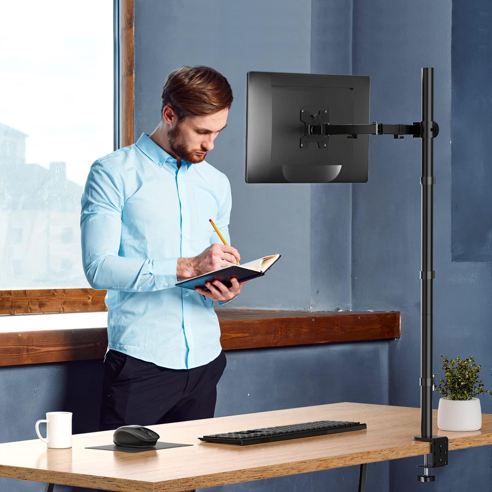 WALI WALI Single Monitor Stand Desk Mount, 39 inch Tall Monitor Stand Fully Adjustable, Articulating Arm for Computer Screen up to 32 inch, 22lbs (M001XXL), Black