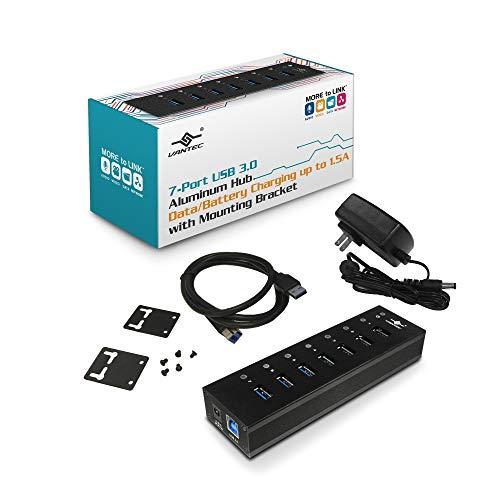 Vantec Vantec 7-Port USB 3.0 Hub, Aluminum, Full Powered, Mountable, with All Ports Data & Charging Up to 1.5A, BC 1.2, Premium 12V/3A, 36W Power Adapter (UGT-AH710U3-BK),Black