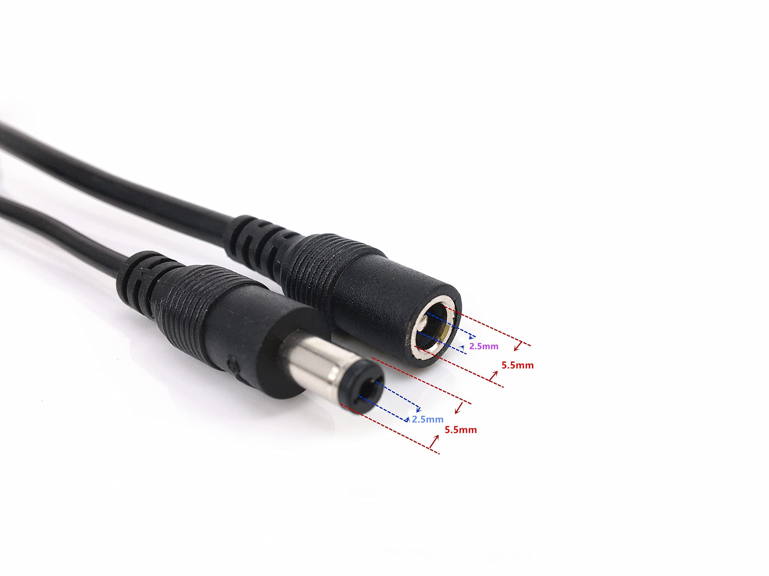 HUALAND 4pcs/pack2m/6.56ft Black 5.5mm x 2.5mm DC Plug Extension Cable DC Extension Cable Cord with Male to Female 5.5mm x 2.5mm Connectors DC Power 12V 5.5mm x 2.5mm Barrel Male Plug Connector