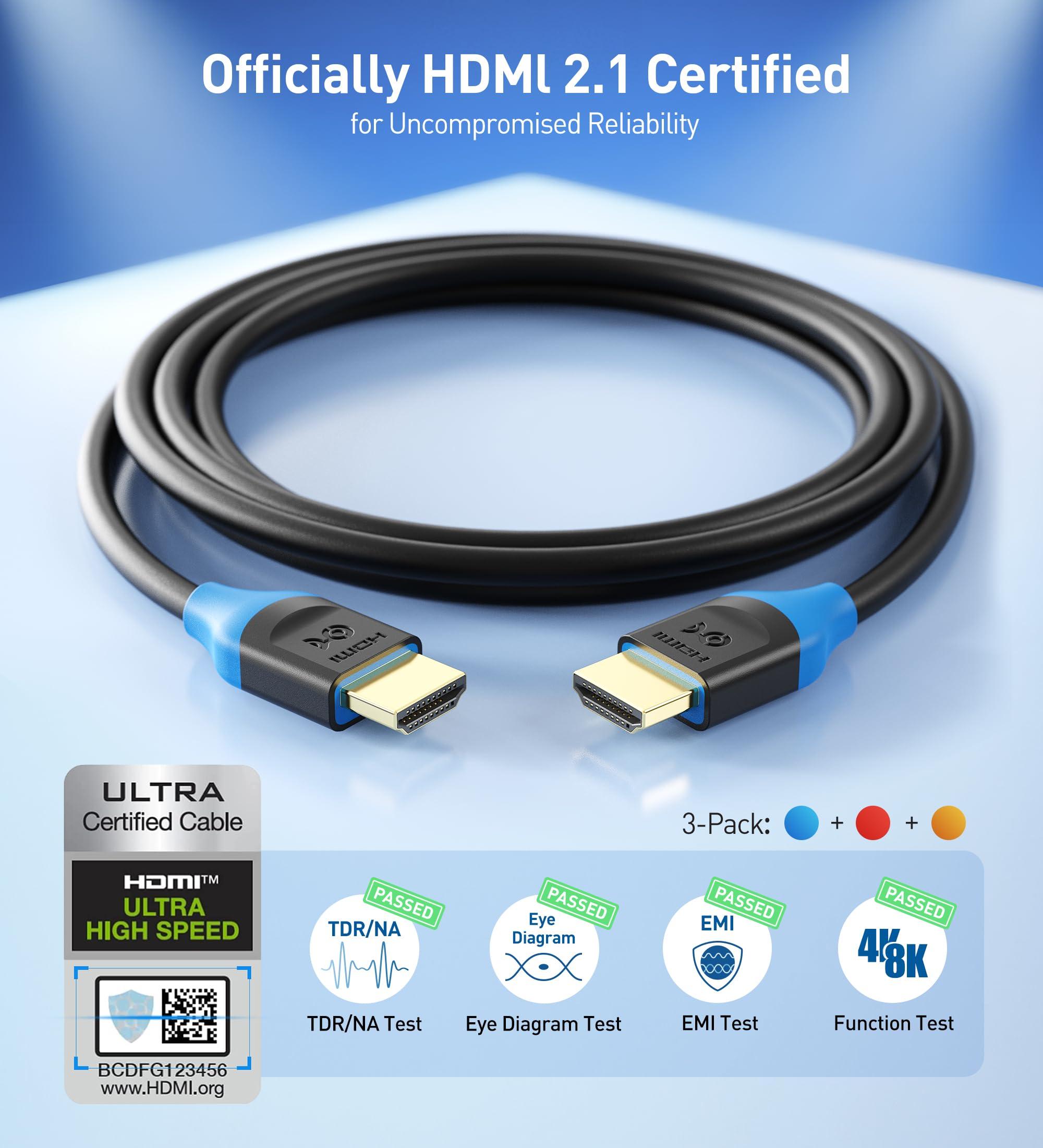 Cable Matters Cable Matters [Ultra High Speed HDMI Certified] 3-Pack 48Gbps 8K HDMI Cable 6.6 ft / 2m with 8K@60Hz, 4K@240Hz and HDR Support for PS5, Xbox Series X/S, RTX3080/3090, RX 6800/6900, Apple TV