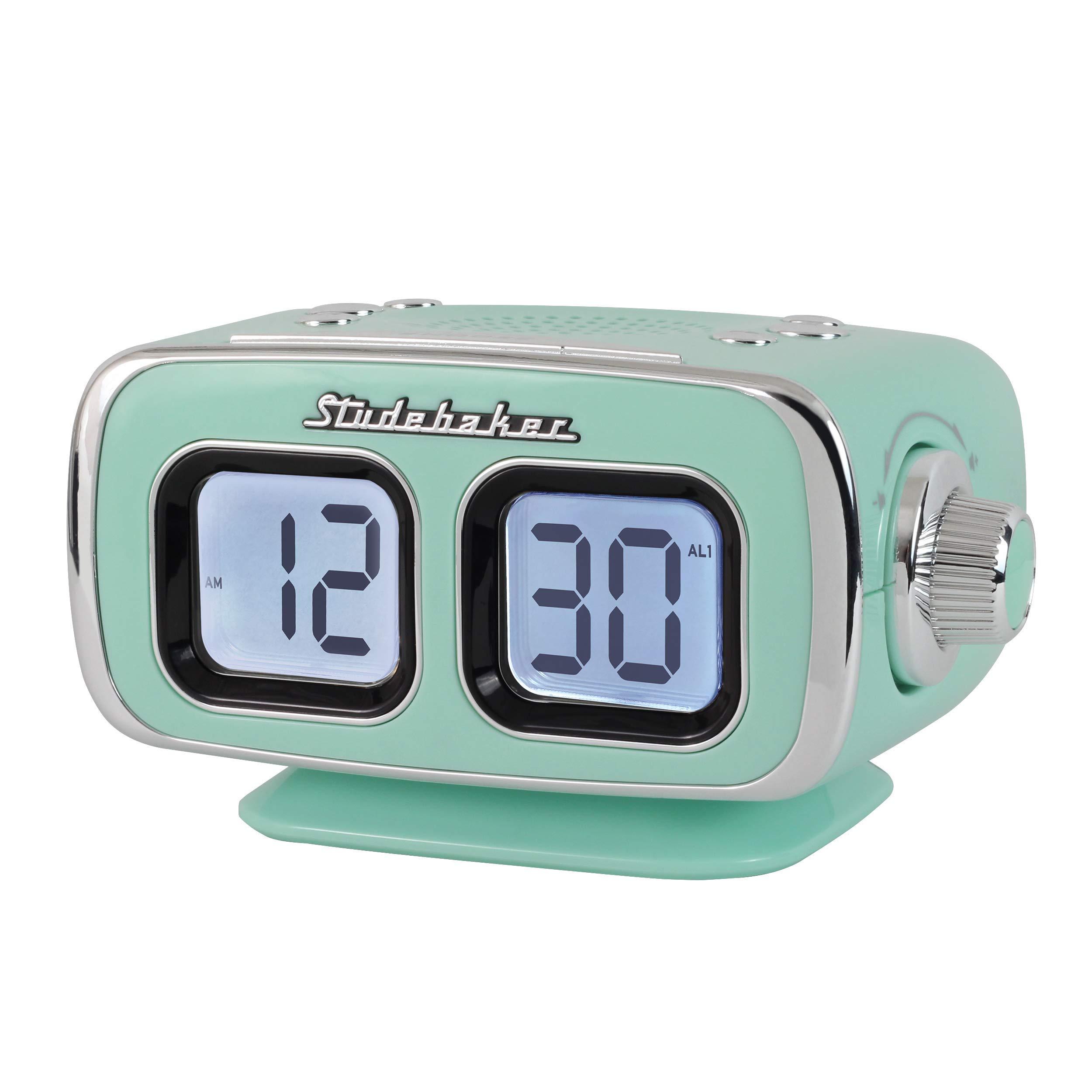 Studebaker Studebaker Large Display LCD AM/FM Retro Clock Radio USB Bluetooth Aux-in Bedroom Kitchen Counter Small Footprint (Teal)