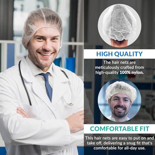 ABC PACK & SUPPLY ABC PACK & SUPPLY White Bouffant Caps 21 Inch. Pack of 100 Non Woven Hair Caps with Elastic Band. Breathable Disposable Polypropylene Hats. Unisex Protective Hair Covers for Food Service