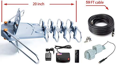 pingbingding PBD Outdoor Digital Amplified HDTV Antenna, 150 Mile Motorized 360 Degree Rotation, Wireless Remote Control, 59FT RG6 Coax Cable, Coaxial Grounding Block, UHF VHF 1080P 4K, Support 2 TVs
