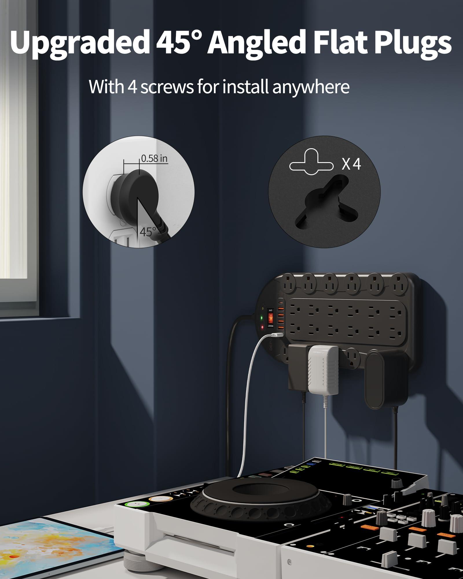 DEPOW 15Ft Power Strip Surge Protector (3,400 Joules), DEPOW 24 AC Multiple Outlets (1875W/15A) with 6 USBs (2 USB-C Ports), ETL Listed, Flat Plug Heavy Duty Long Extension Cord for Home, Office, Black