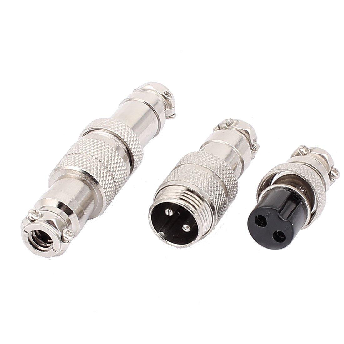 uxcell uxcell 2 Pairs Aviation Connector 2 Terminal Male Female Panel Metal Wire 16mm GX16-2