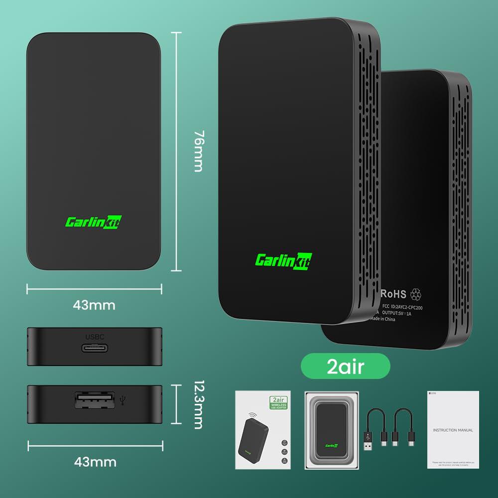 Carlinkit CarlinKit 5.0 Wireless CarPlay Adapter - Wireless Android Auto Car Adapter Adoption Chip 5G WiFi 5.8 GHZ | Stable & Fast Connection | Easy Operate | Small Size | Light Weight | Black(2air)
