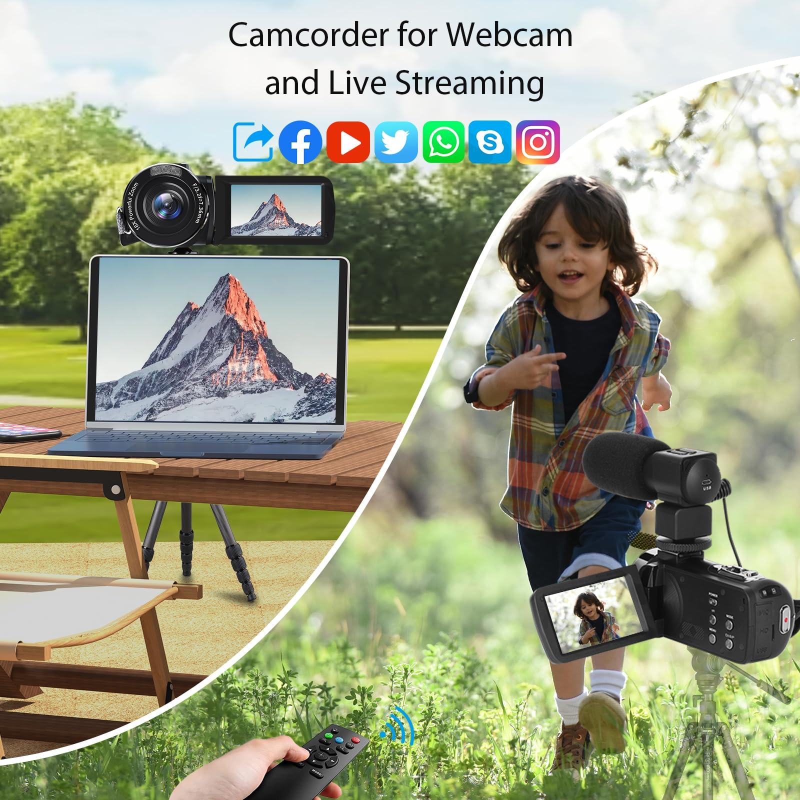 MURAUX Video Camera, 8K Camcorder 48MP 15FPS UHD WiFi Vlogging Camera with IR Night Vision for YouTube, 3" Touch Screen 18X Digital Zoom, with Fill Light, Mic, Stabilizer, Lens Hood, Remote and 2 Batteries