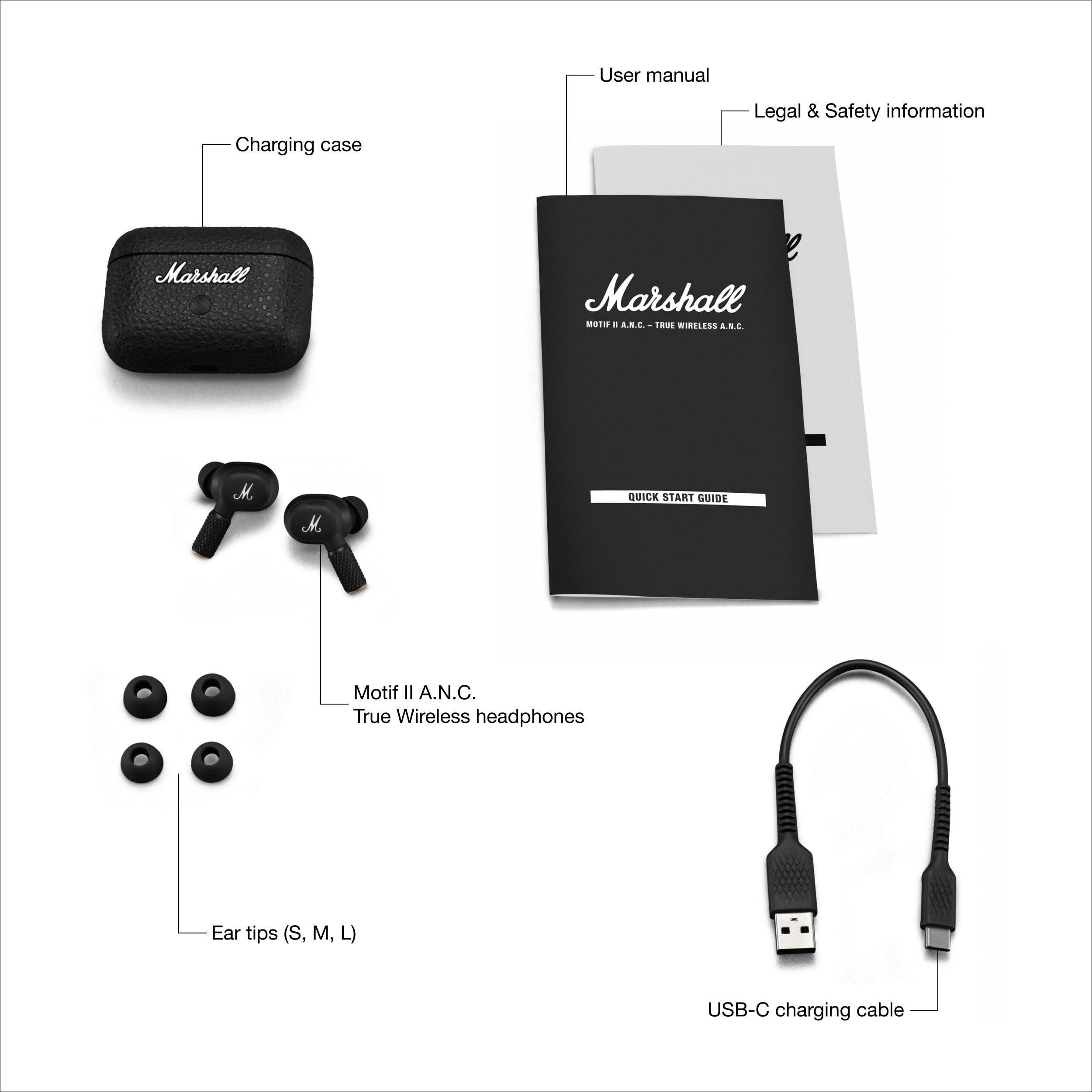 Marshall Marshall Motif II True Wireless Active Noise-Canceling Earbuds Headphones, Black