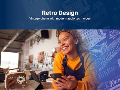 Emerson Emerson EAS-3002 Portable Bluetooth Retro Radio with AM/FM Tuner, USB/AUX Inputs, Built-in Rechargeable Battery, and Carrying Handle, Espresso