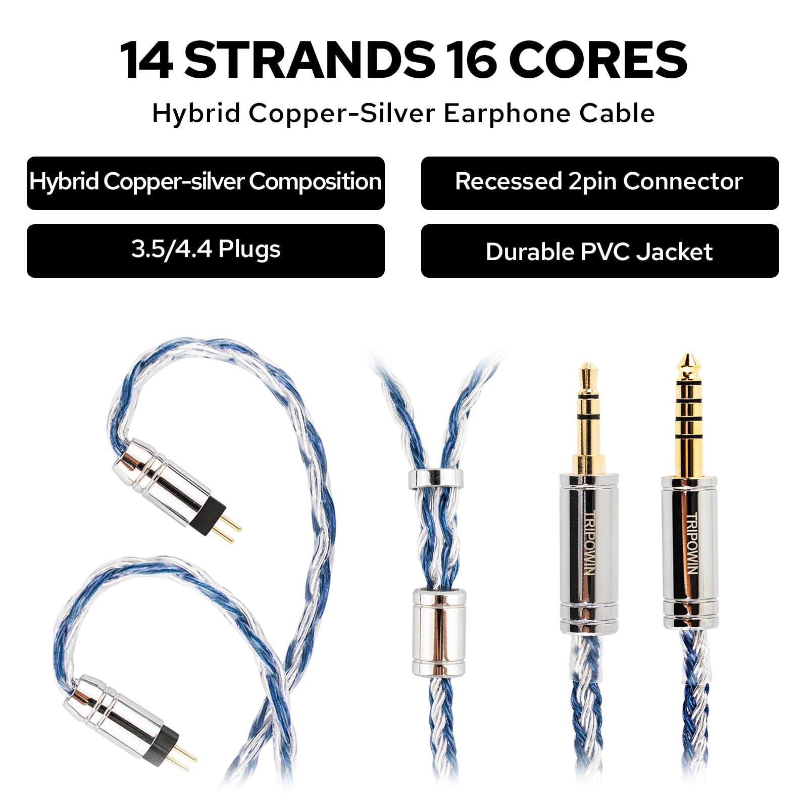 Linsoul Linsoul Tripowin C-01 IEM Cable, 16 Core Hybrid Copper-Silver Earphone Cable, OFC and Silver-Plated Copper HiFi Replacement Cable for Wired Earbuds (2Pin, 3.5mm)