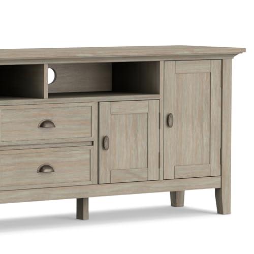 SIMPLIHOME SIMPLIHOME Redmond SOLID WOOD Universal TV Media Stand, 72 inch Wide, Transitional, Living Room Entertainment Center with Storage, for Flat Screen TVs up to 80 inches in Distressed Grey