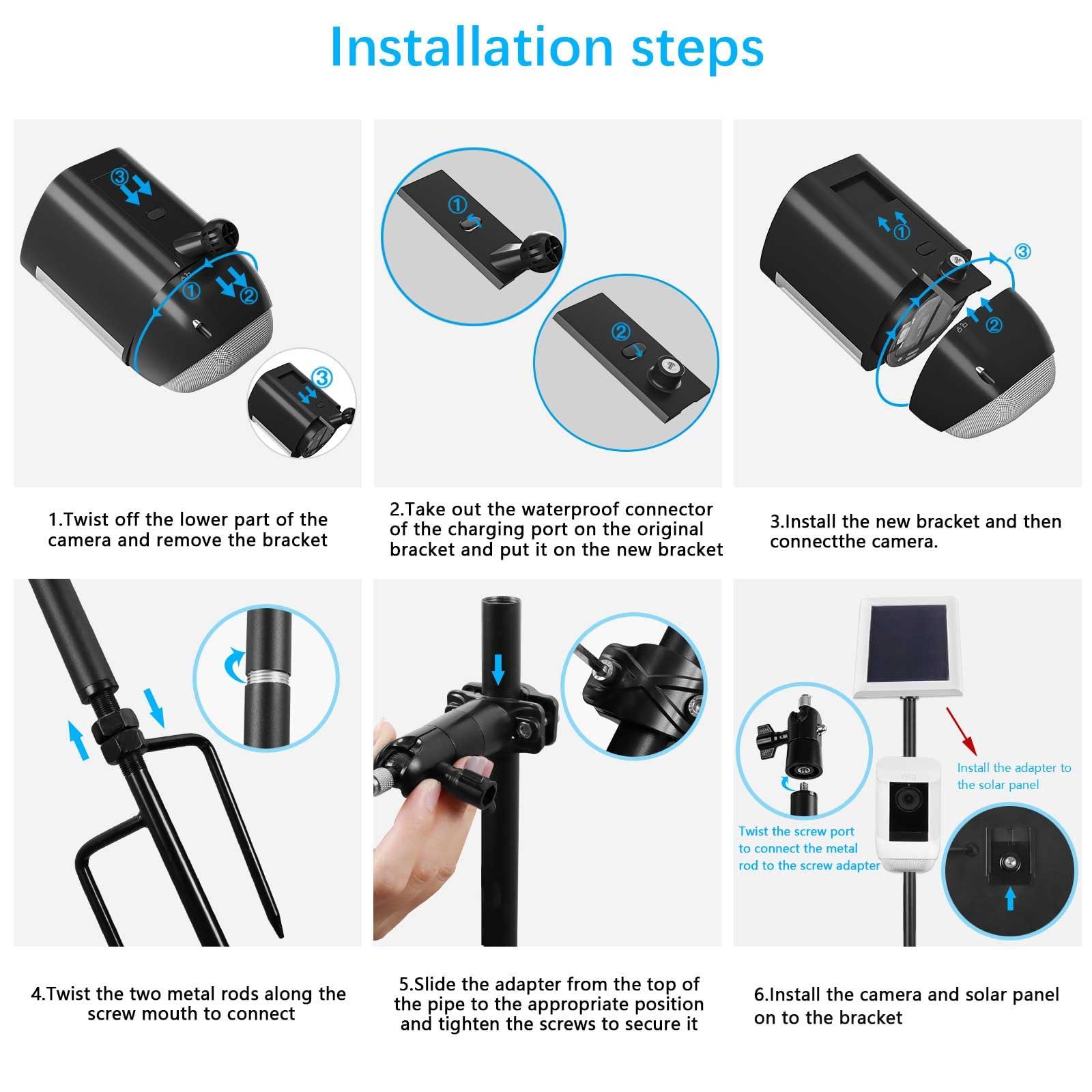 Koroao Koroao 31.49 or 47.24 inch Ground Stake Mount Stand with Solar Panel Mount for Ring, Blink, Arlo, Eufy, Wyze, Google Nest, Simplisafe Cameras and Solar Panels Ground Stake BracketBlack