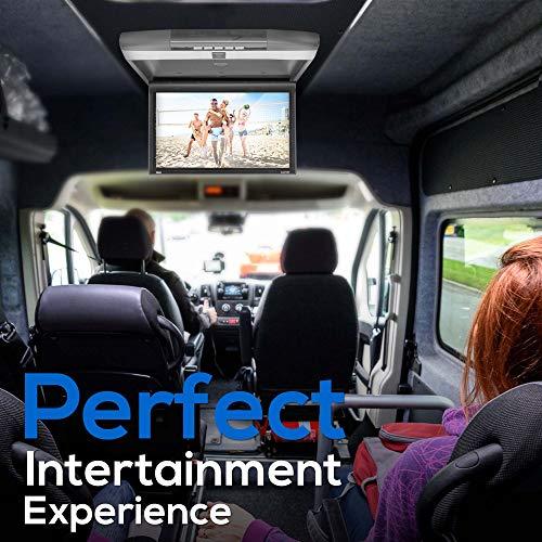 Pyle Pyle 15.6-Inch Overhead Flip-Down Car Monitor - Hi-Res 1680x800p Widescreen Car Roof Mount Monitor, Vehicle Flip Down Overhead Screen w/IR, FM Transmitter, USB/SD, HDMI, AV, Stereo Speaker -PLRV1525