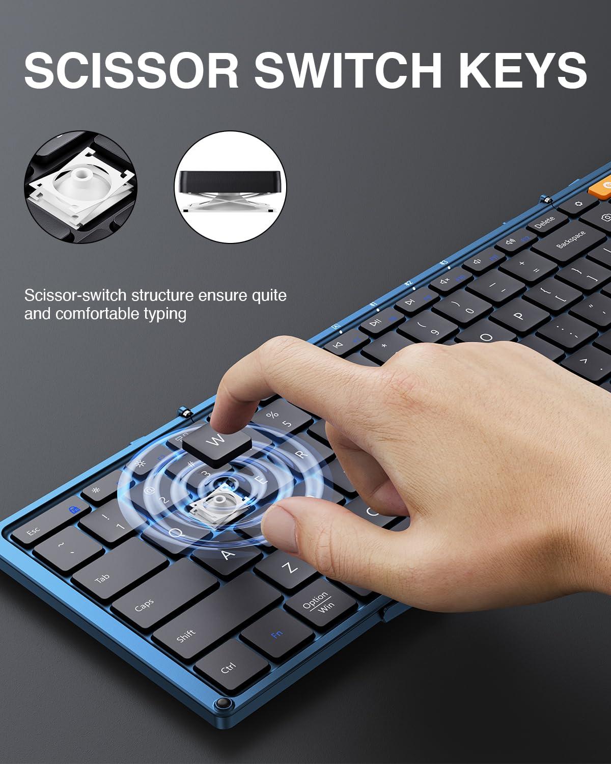 ProtoArc ProtoArc Foldable Bluetooth Keyboard, XK01 Folding Wireless Portable Keyboard with Number Pad, Full-Size Travel Keyboard for Windows iOS Android Tablet Smartphone Laptop PC - Dark Blue