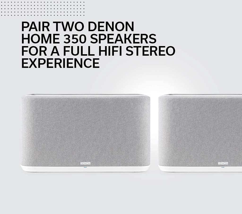Denon Denon Home 350 Wireless Smart Speaker Powerful Stereo Sound, Wi-Fi & Bluetooth, HEOS Built-in, Alexa Built-in, Siri & AirPlay 2, Spotify Connect, Multi-Room Support, White