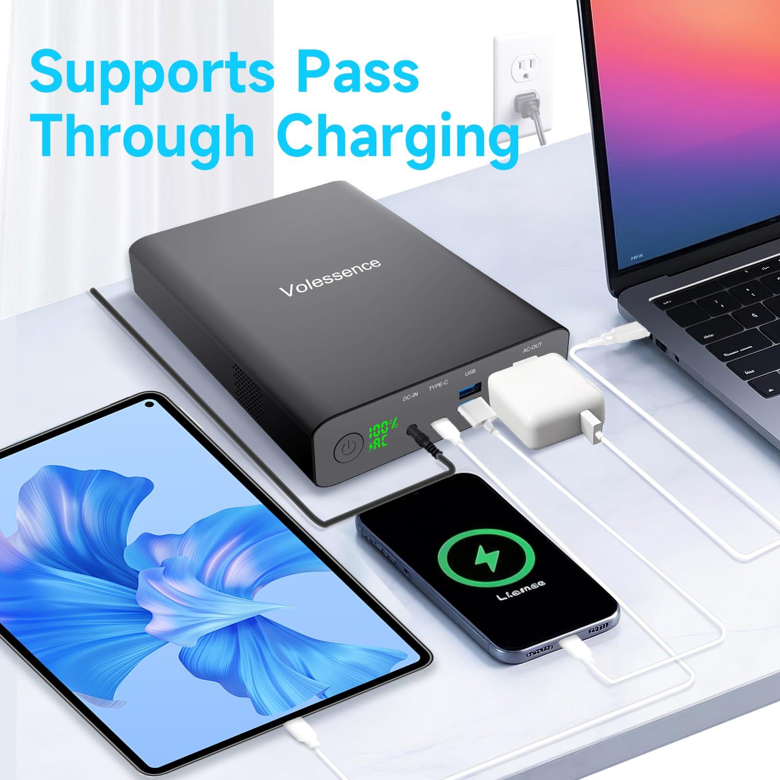 Volessence Volessence AC Outlet Portable Laptop Power Bank 110V 60000mAh 130W Laptop Charger & External Battery Pack for MacBook, Drone, Projector Phone Tablet Camera Travel