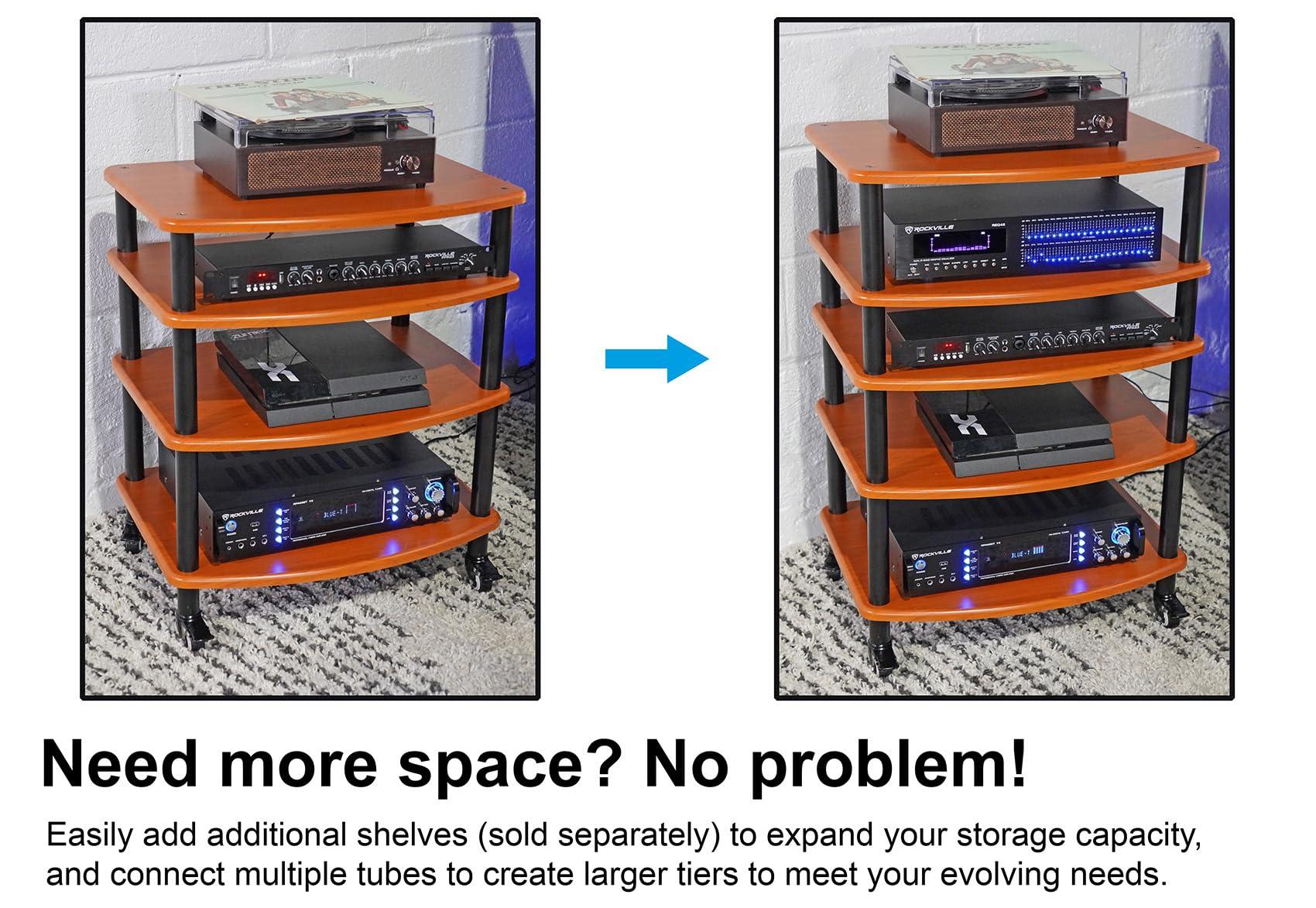 Rockville Rockville Bundle FLX Classic Wood Adjustable Height 4 Shelf Home Theater A/V Rack Stand Bundle Shelf for FLX Classic Wood Add-On Shelf + Tubes for FLX (2 Items)