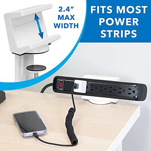 Mount-It! Mount-It! Power Strip Holder Clamp Desk Mount with Included Surge Protector | White Desktop Power Outlet with 3 USB Ports and 3 AC Power Outlets | Adjustable Power Strip Clamp Mount