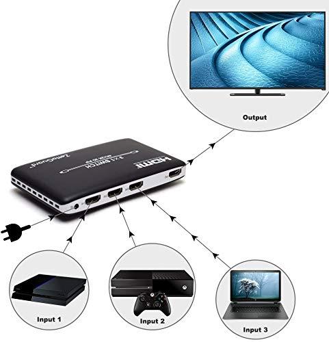 Zettaguard Zettaguard 3 Port 3 x 1 HDMI Switch with PIP (Picture in Picture)and IR Wireless Remote Control, HDMI Switcher Hub Port Switches for PS4 Xbox Apple TV Fire Stick Blu-Ray Player (ZW310)