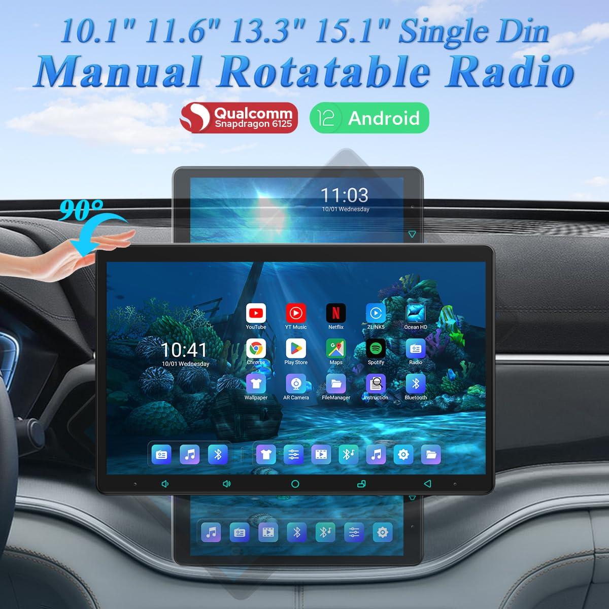 JOYING JOYING Car Stereo 10.1 Inch Single Din Radio with Wireless CarPlay & Android Auto, Android 12 Head Unit Support AM/FM Radio, Bluetooth 5.0, Mirror Link(JY-UZS10N8-MR)