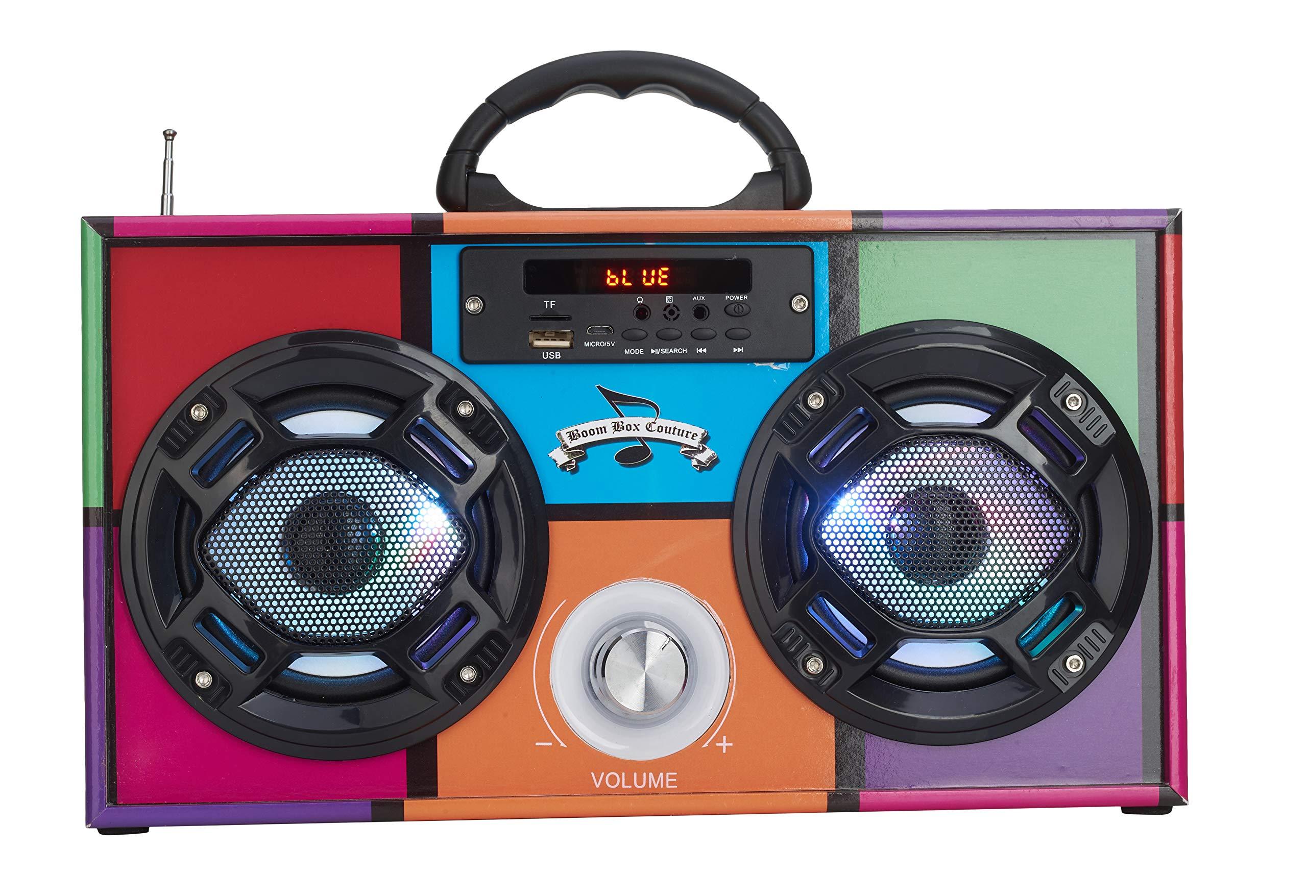 Wireless Express Wireless Express - Mini Boombox with LED Speakers Retro Bluetooth Speaker w/Enhanced FM Radio - Perfect for Home and Outdoor (Retro)