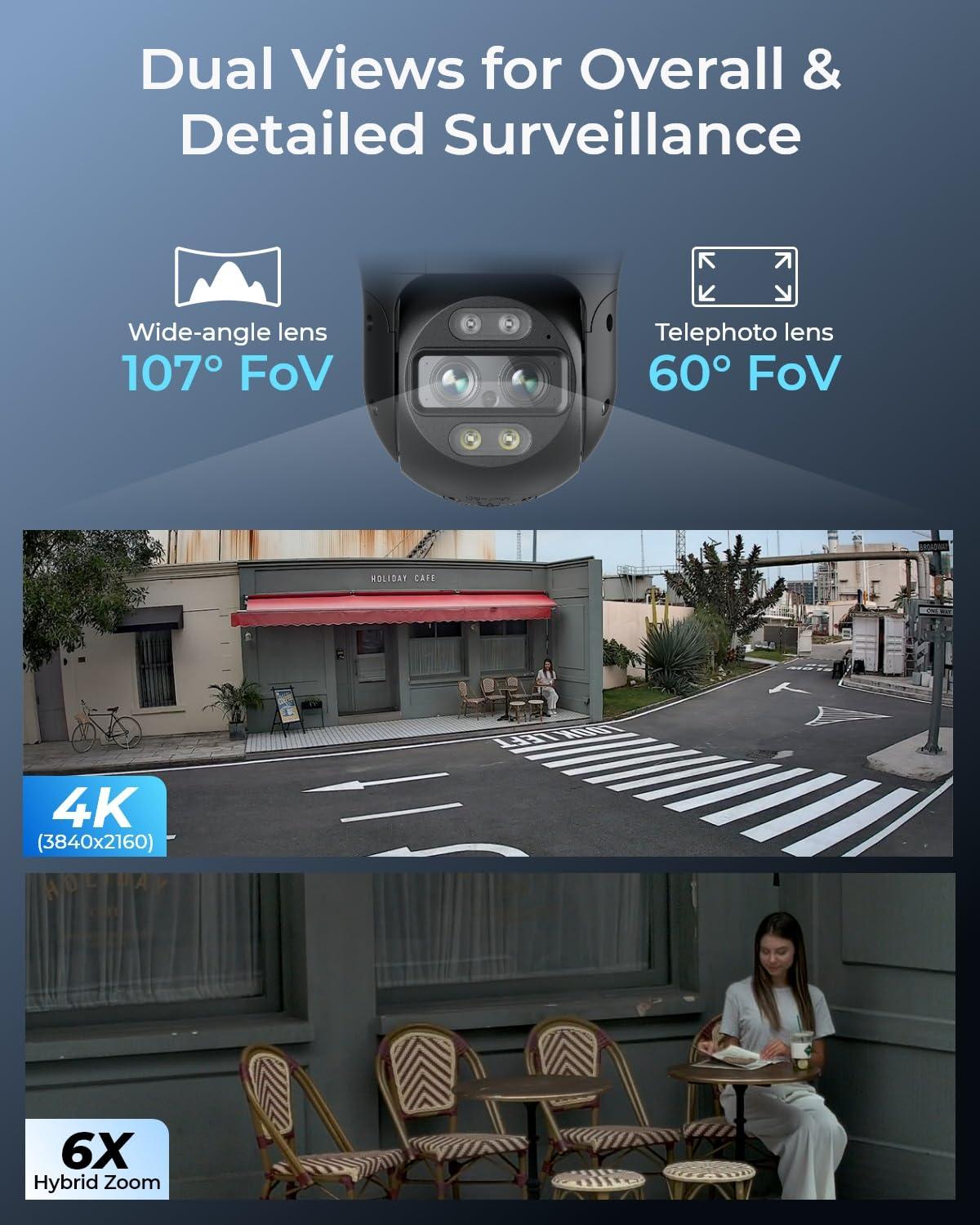 REOLINK REOLINK 4K PTZ Camera System, 3pcs Dual-Lens PTZ WiFi Camera with 6X Hybrid Zoom, 1pc 12CH WiFi NVR with 2TB HDD Pre-Installed