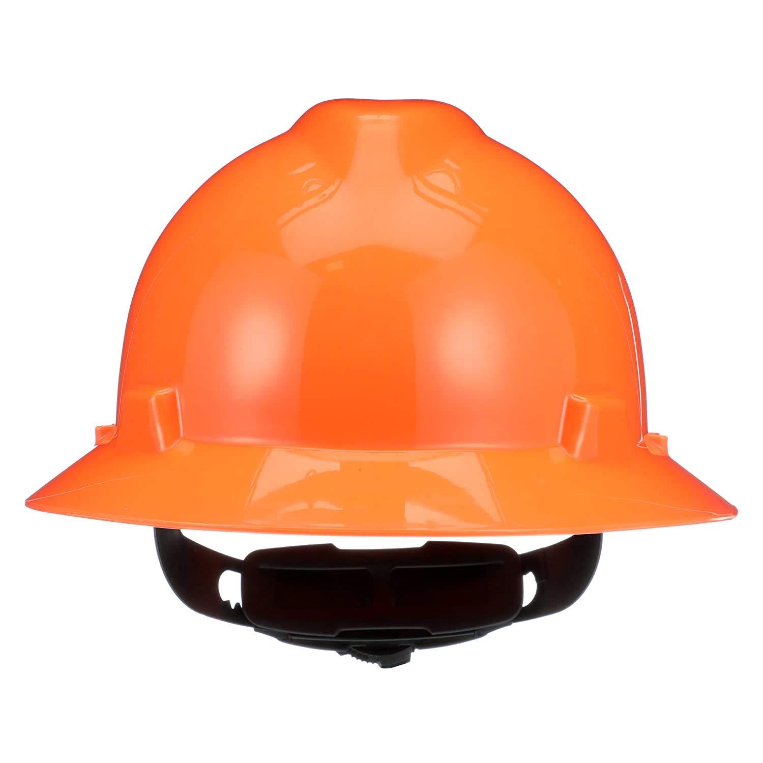 MSA MSA 10021292 V-Gard Full-Brim Hard Hat With Fas-Trac III Ratchet Suspension | Polyethylene Shell, Superior Impact Protection, Self Adjusting Crown Straps - Standard Size in Hi-Viz Orange