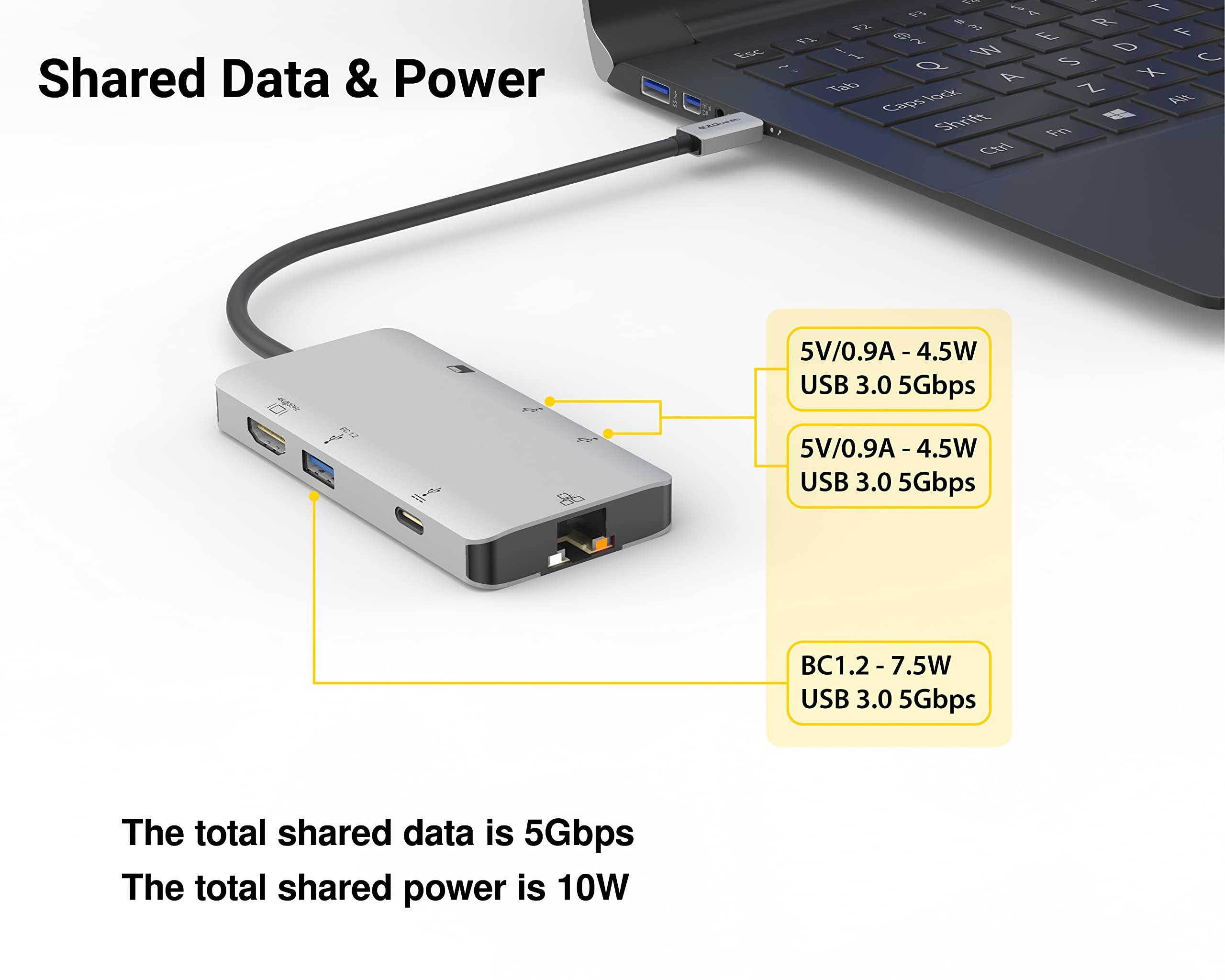 EZQuest EZQuest USB C Hub Docking Station 8 in 1 with 4K HDMI, 1 Gbit Ethernet, 3 USB A 3.0 Ports, 1 USB-C PD/Data, SD/Micro SD for Work and Travel, Compatible with MacBook/Dell/HP/Lenovo/Laptops