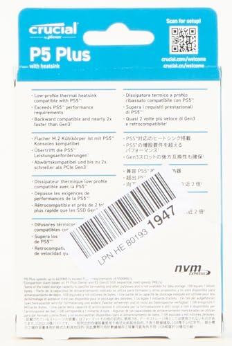 Crucial Crucial P5 Plus 2TB Gen4 NVMe M.2 SSD Internal Gaming SSD with Heatsink, Compatible with PlayStation 5(PS5) - up to 6600MB/s - CT2000P5PSSD5