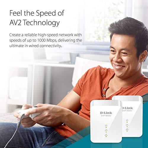 D-Link D-Link Powerline Adapter Starter Kit Ethernet Over Power Gigabit AV2 Up to 1000Mbps MIMO Internet Network Wall Plug In (DHP-601AV)
