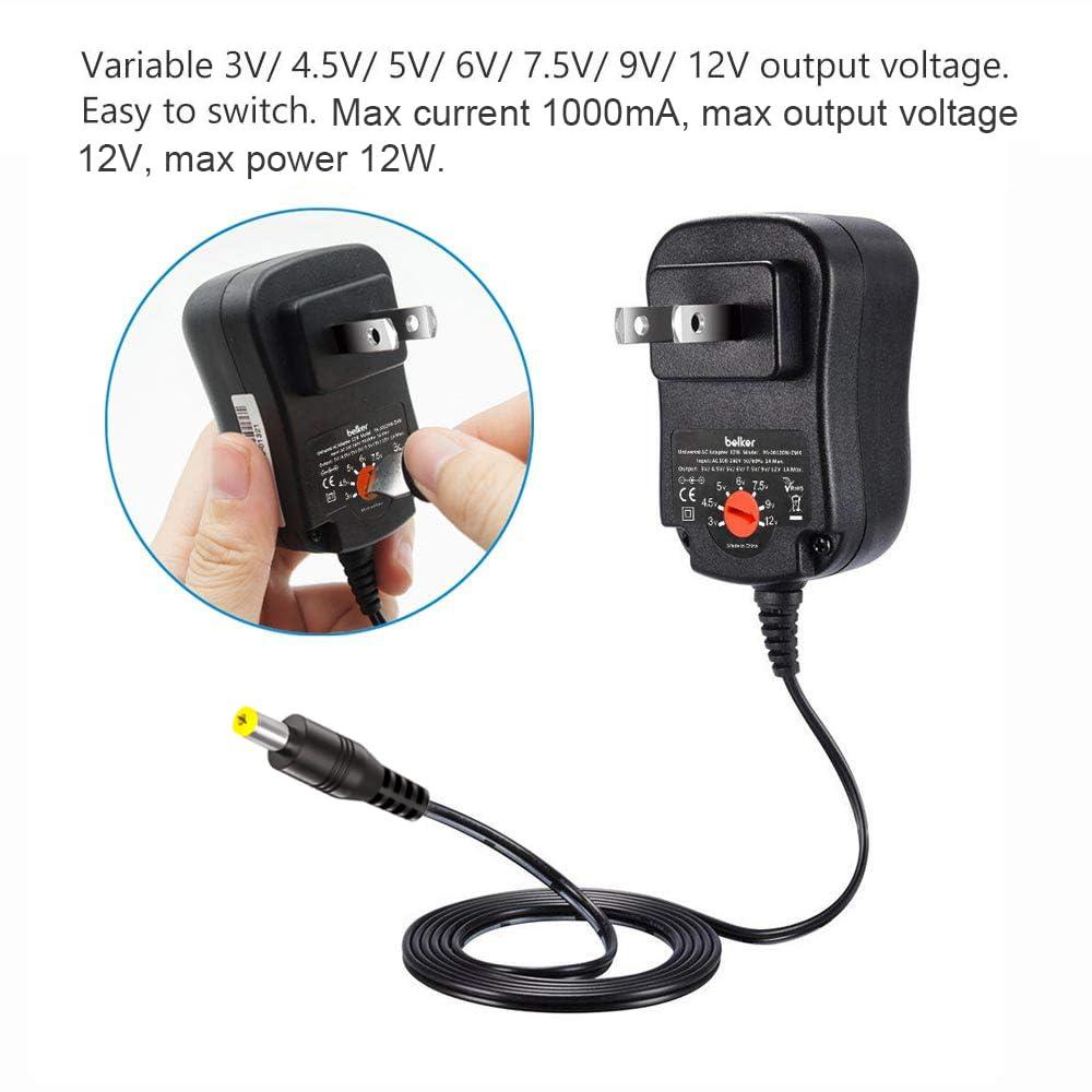Belker Belker 12W 3V 4.5V 5V 6V 7.5V 9V 12V Adjustable Voltage Universal AC/DC Adapter Power Supply for Household Electronics,Micro USB - 1A Max. [BN]