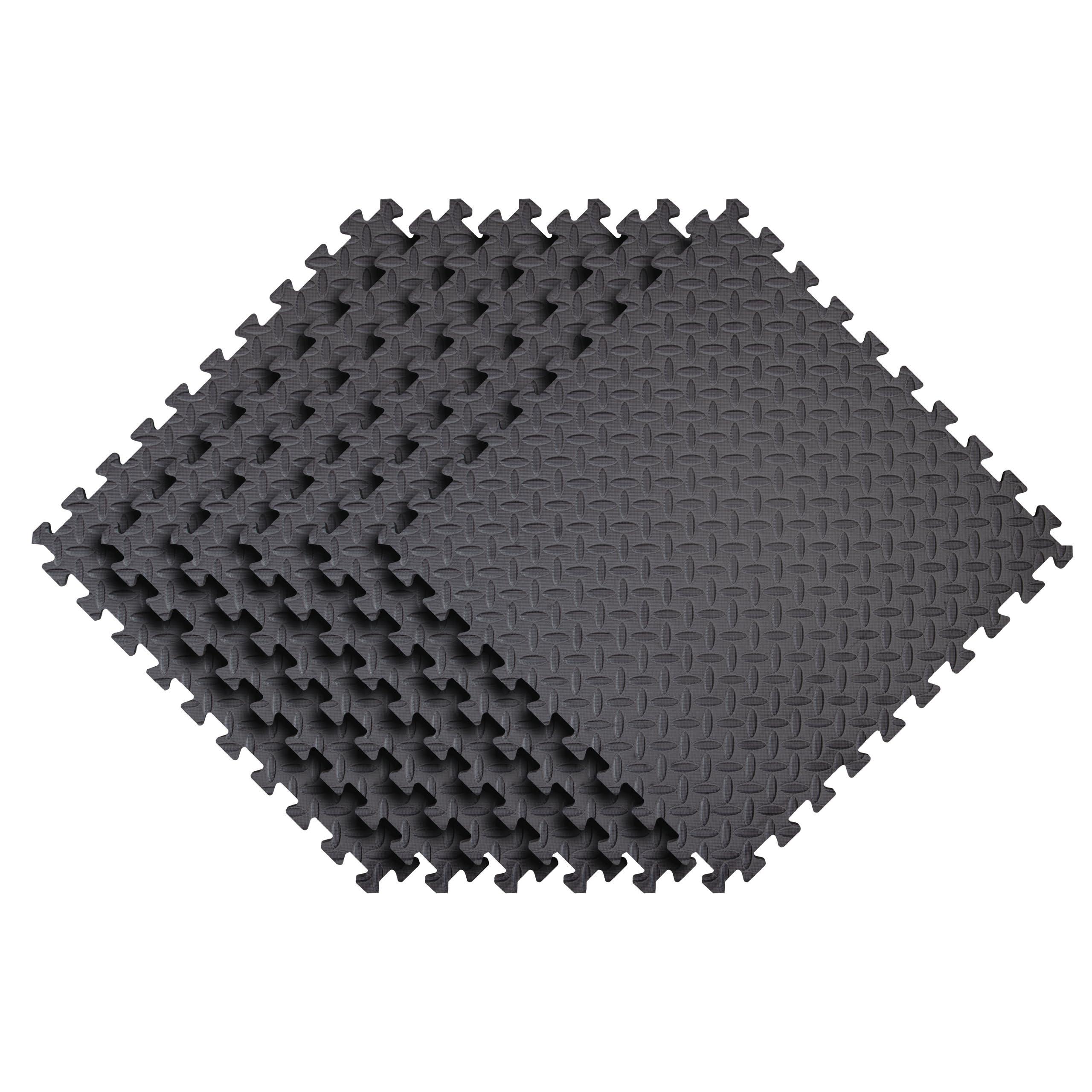 Norsk Norsk Foam Floor Gym Mats with Interlocking Tiles, 47\" Thick, 24\"x24\",6-Pack, 24 Square Feet, Diamond Plate Design, Grey
