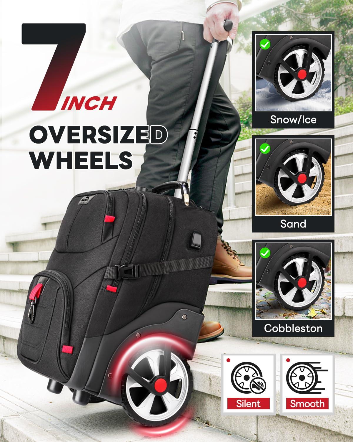 MATEIN MATEIN Rolling Bag with Wheels, 17 Inch Extra Large Laptop Roller Backpack for Adults with Anti Theft Lock & USB Charging Port, Water Resistant Wheeled Bag Carry On Luggage for Teacher Work Travel Men