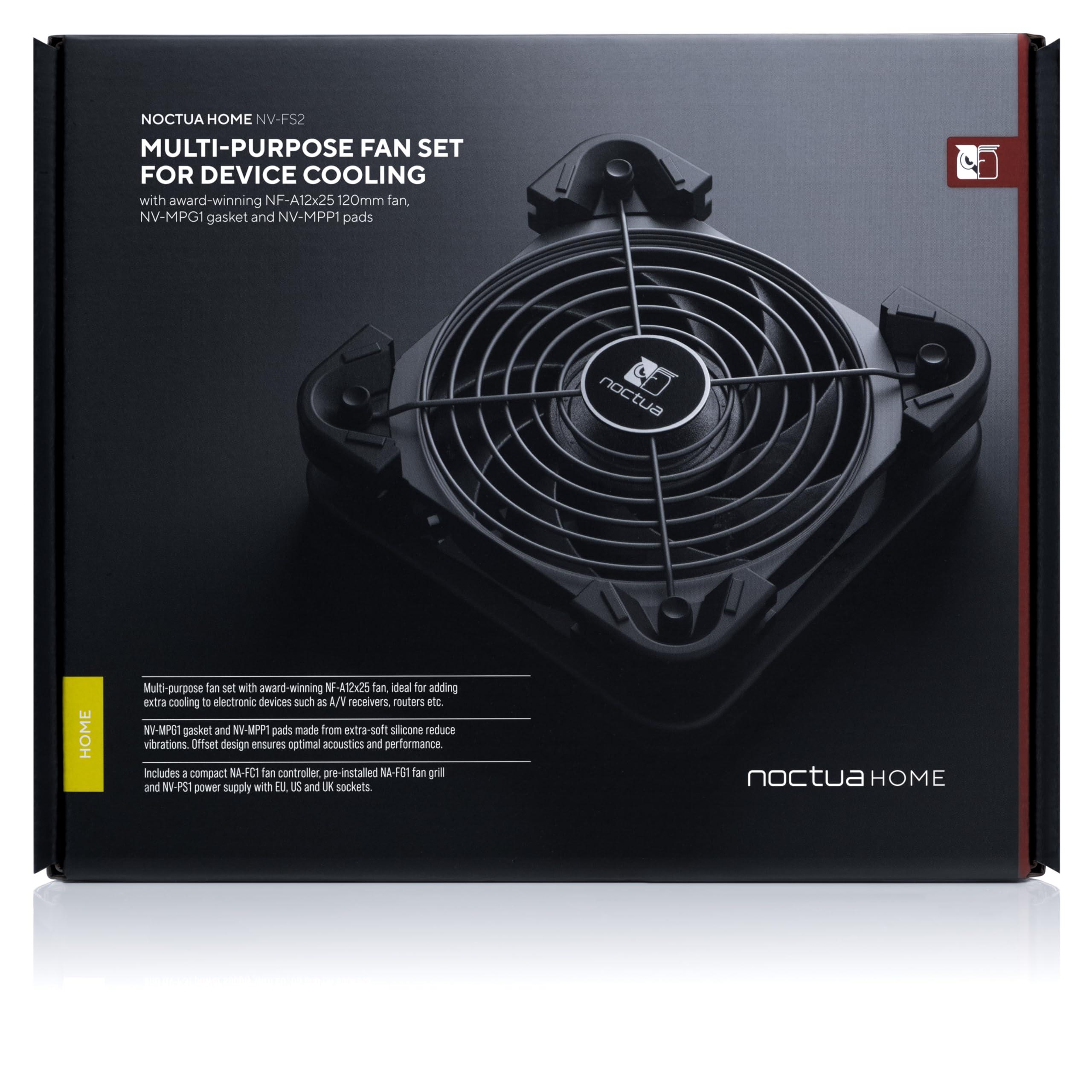 Noctua Noctua NV-FS2, Multi-Purpose Fan Set for Device Cooling with Award-Winning NF-A12x25 120mm Fan, Anti-Vibration Gasket and Pads, Fan Grill and NA-FC1 Speed Controller (Black)