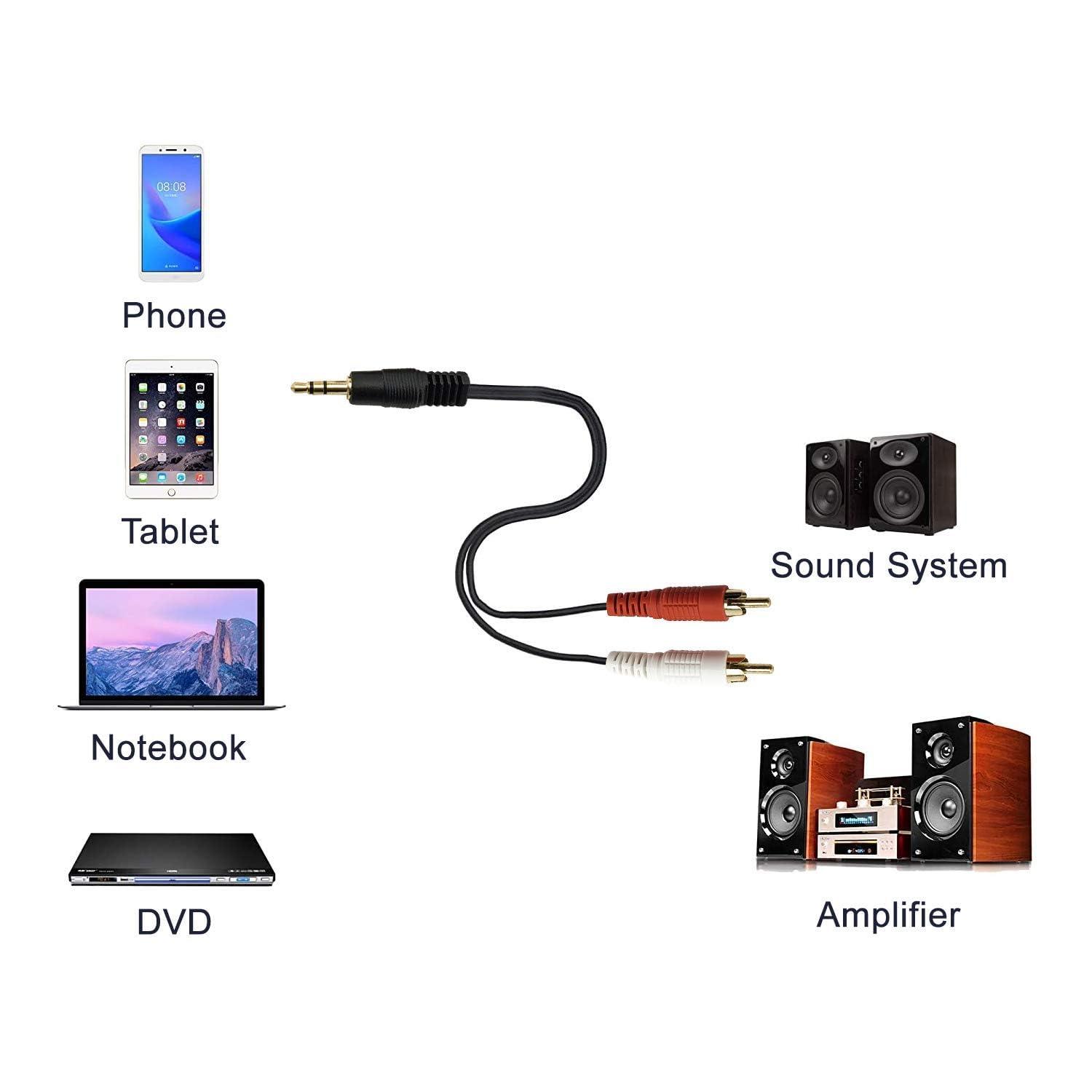 SatelliteSale SatelliteSale Auxiliary 3.5mm Audio Jack to 2 RCA Digital Stereo Composite Aux Cable Universal Wire PVC Black Cord 100 feet