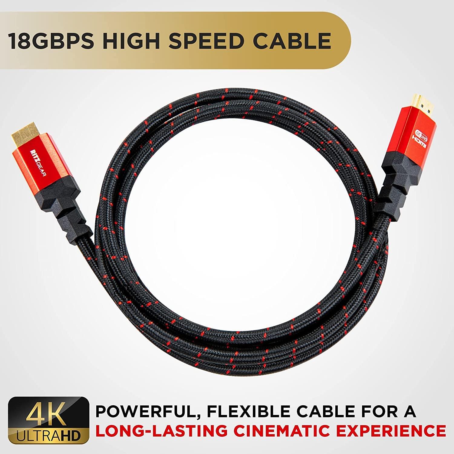 Ritz Gear Ritz Gear 4K HDMI 2.0 Cable 4 ft. [20 Pack] 18 Gbps Ultra High Speed Braided Nylon Cord & Gold Connectors - 4K@60Hz/UHD/3D/2160p/1080p/ARC & Ethernet. Compatible with UHD TV/Monitor/PC/PS5/Xbox