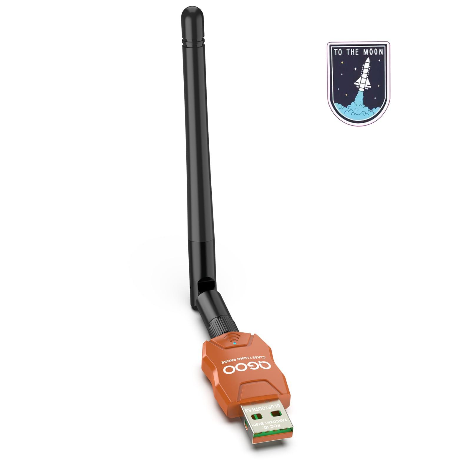 QGOO Class 1 Long Range Bluetooth Adapter for PC, QGOO USB Bluetooth Adapter for PC 5.3+EDR, Dongle Receiver Support Windows10/8.1/8/7orange-126