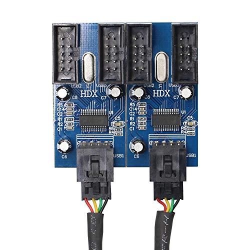 XMSJSIY Motherboard USB 9 Pin Header Hub Male 1 to 2/4 Female USB 2.0 Splitter Extension Cable, USB 9-pin Internal Cable 9 pin Connector Adapter for Port Multiplier (35cm)