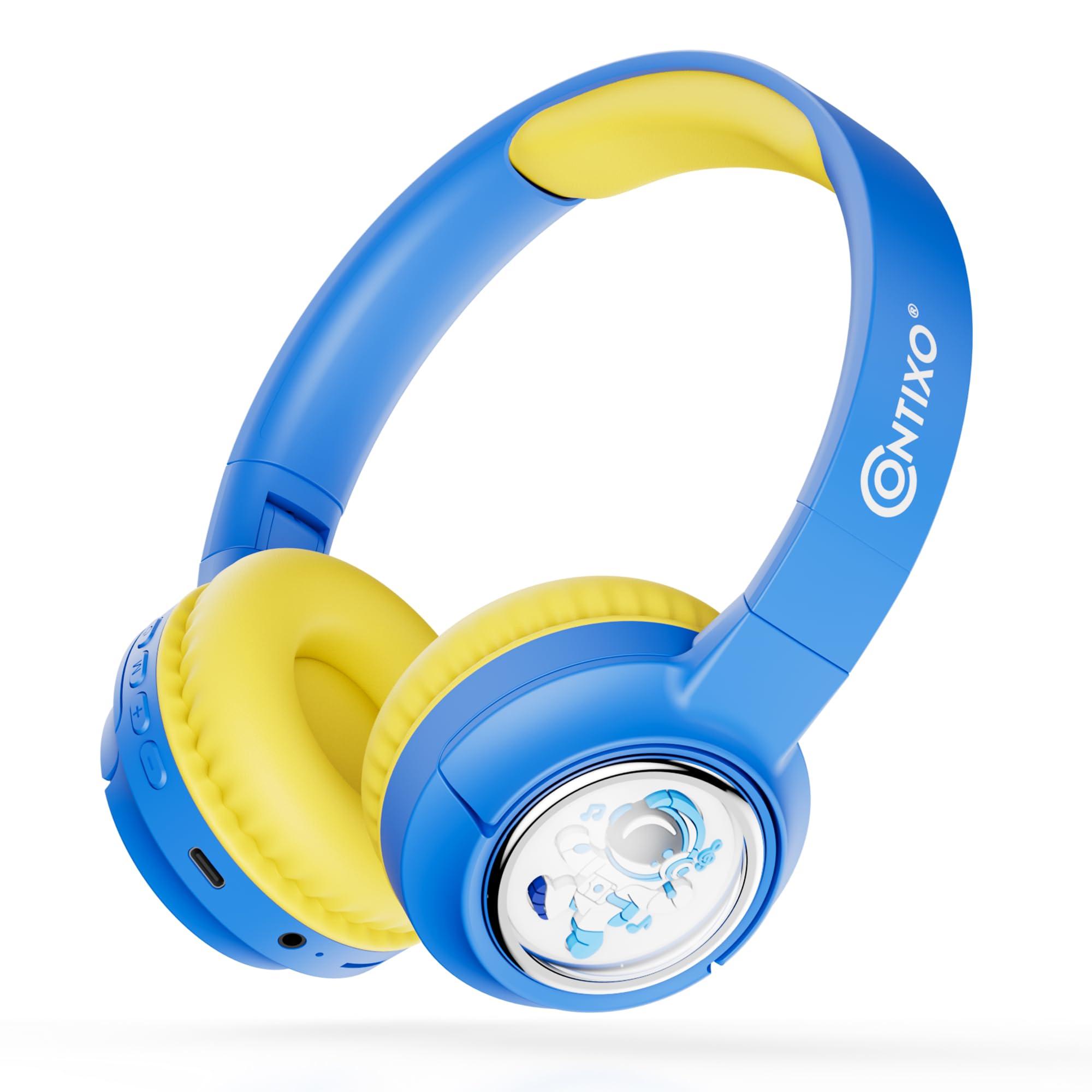 Contixo Contixo - Kids Bluetooth Headphones - Wireless & Wired Over-Ear - 85/94dB Volume Limiting - LED Lights, Foldable, Adjustable Headband, Mic - Lightweight Noise-Limiting Design for Boys & Girls - Blue