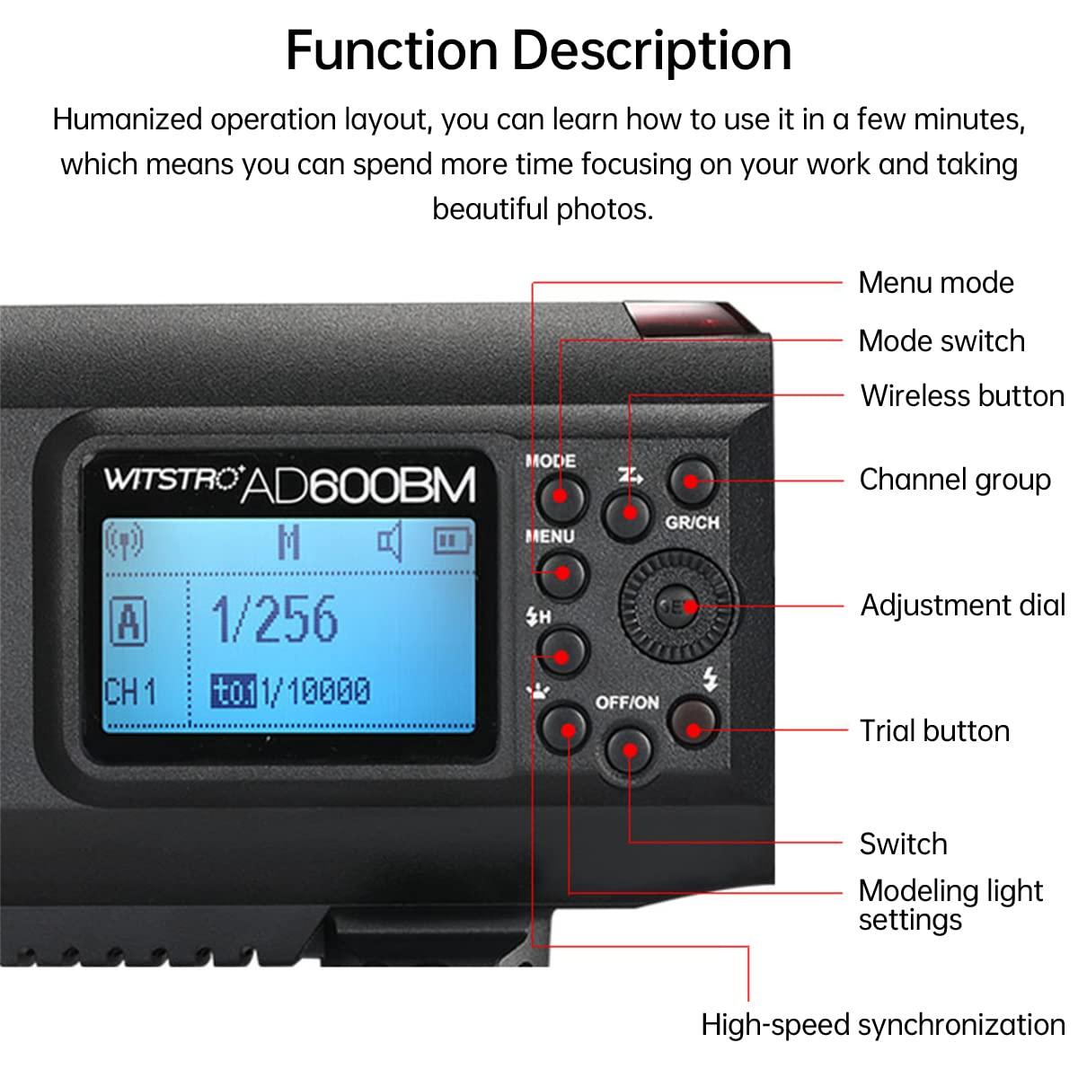 GODOX Godox AD600BM Outdoor Strobe Flash,Bowens Mount 600Ws GN87 High-Speed Sync Photography Studio Flash Monolight with 2.4G Wireless X System, 8700mAh Battery,500 Full Power Flash, Recycle in 0.01-2.5s