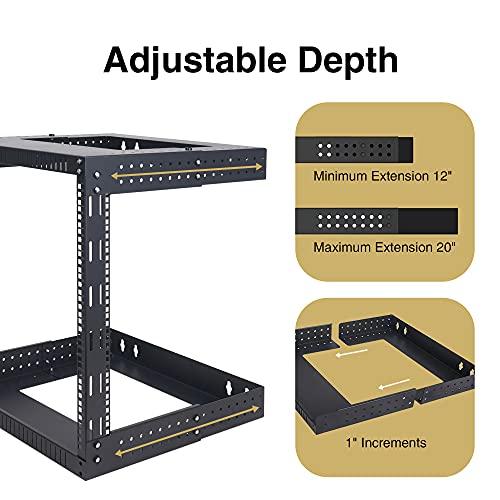Sound Town Sound Town 2-Post 15U Wall-Mount Open Frame Server and Network Equipment Rack with Adjustable Depth 12\"-20\" (ST2PWOR-A15U)
