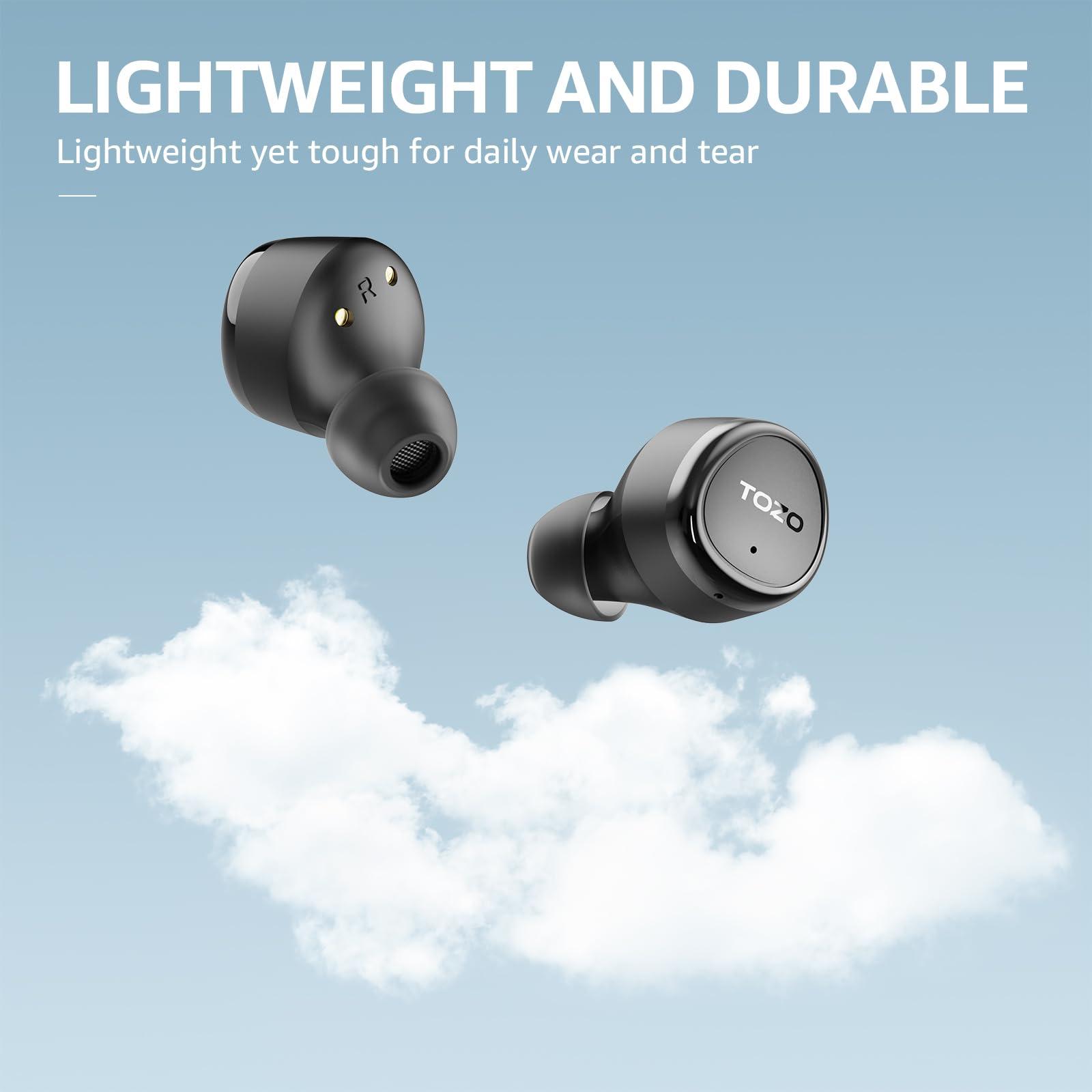TOZO TOZO E1 Wireless Earbuds Build in Mic Clear Calls Ergonomic Light Weight Bluetooth 5.3 in Ear Headphones IPX6 Waterproof Premium Stereo Sound Ear Buds 30H Playtime with 32 EQs via APP, Black