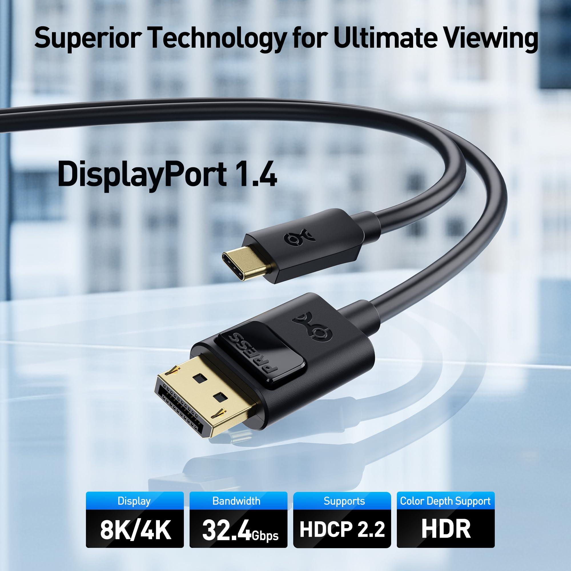 Cable Matters Cable Matters USB C to DisplayPort 1.4 Cable 6 ft, Support 8K@60Hz, 4K@240Hz (Thunderbolt 4 to DisplayPort Cable, DisplayPort to USB C Cable) Black - Not for Portable USB-C Monitor
