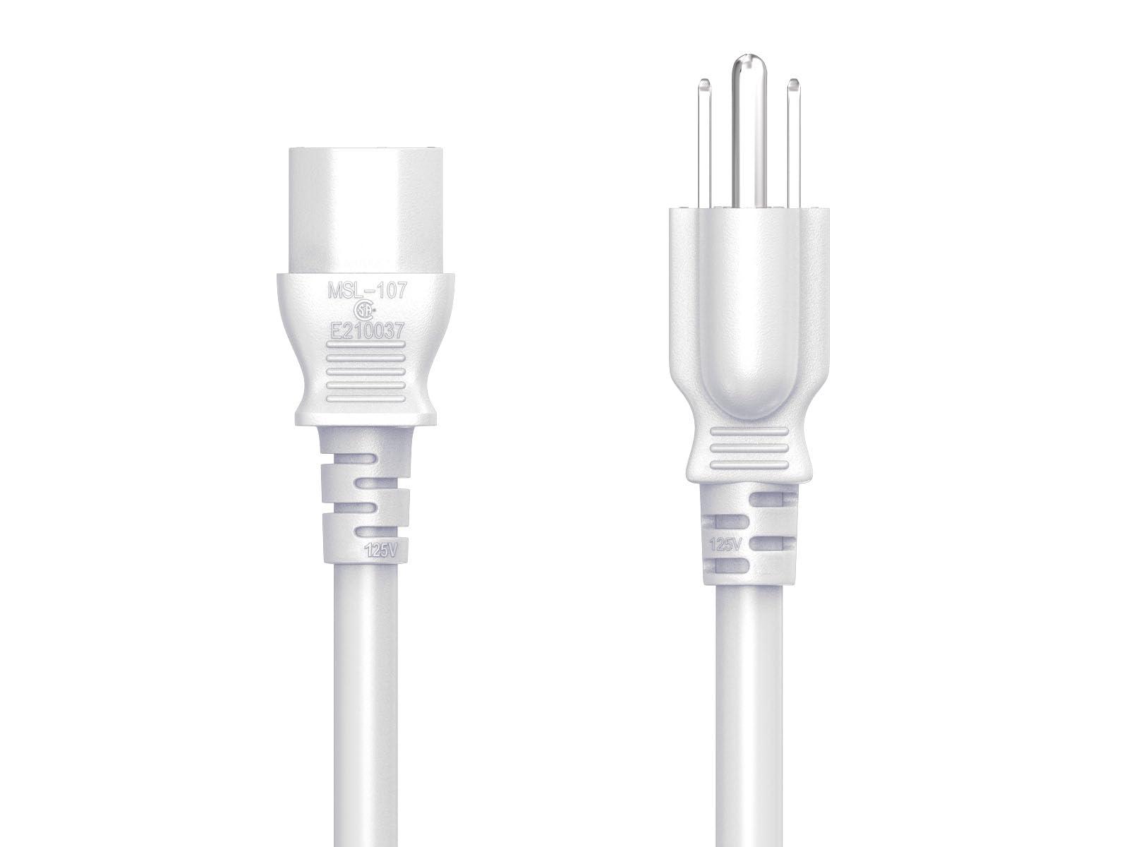 Cable Leader CableLeader 3ft 18 AWG Universal Power Cord IEC320 C13 to NEMA 5-15P, Extension Power Cord, Compatible with Computers, Monitors, Printers & TVs, White